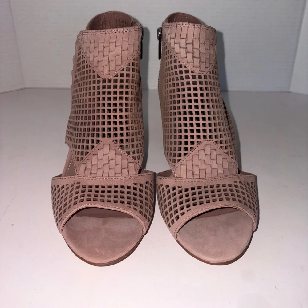 Vince Camuto leather woven cutout peep‎ toe ankle bootie